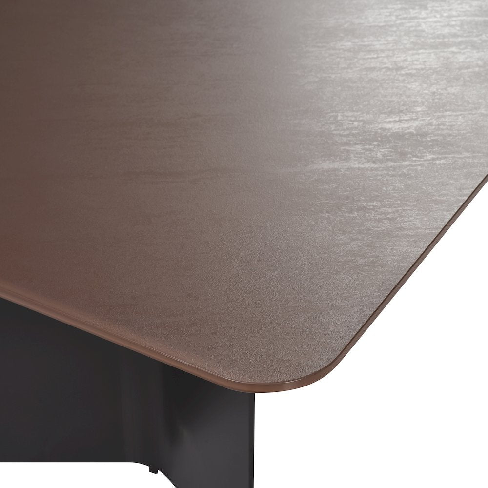 79in Rectangular Dining Table with Maroon Tempered Glass Table Top-Seats up to 6