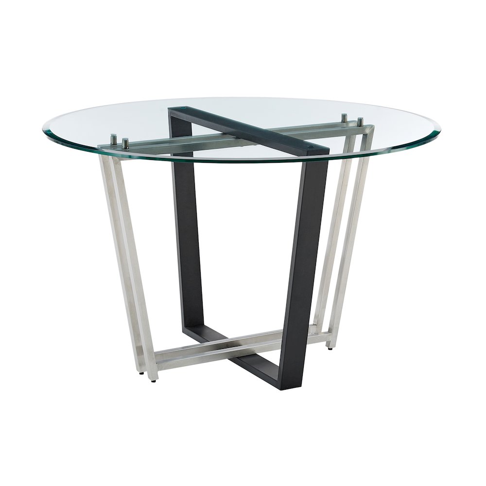 Devi Anastasia 5 Piece Round Glass Dining Table Set with Brushed Stainless Steel