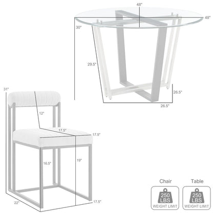Devi Anastasia 5 Piece Round Glass Dining Table Set with Brushed Stainless Steel