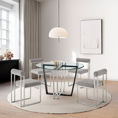 Devi Anastasia 5 Piece Round Glass Dining Table Set with Brushed Stainless Steel