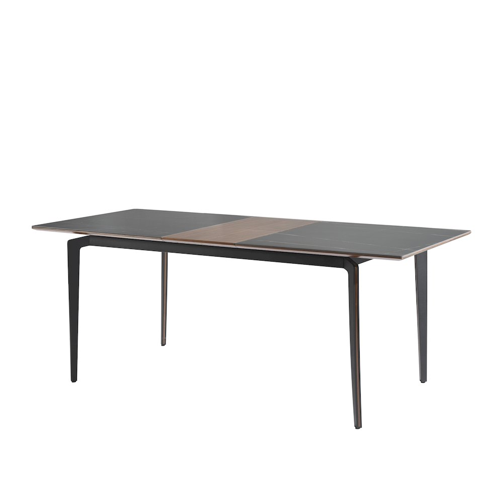 7-Piece Dining Set with Dark Wood and Black Sintered Stone Table Top
