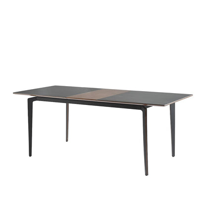 7-Piece Dining Set with Dark Wood and Black Sintered Stone Table Top