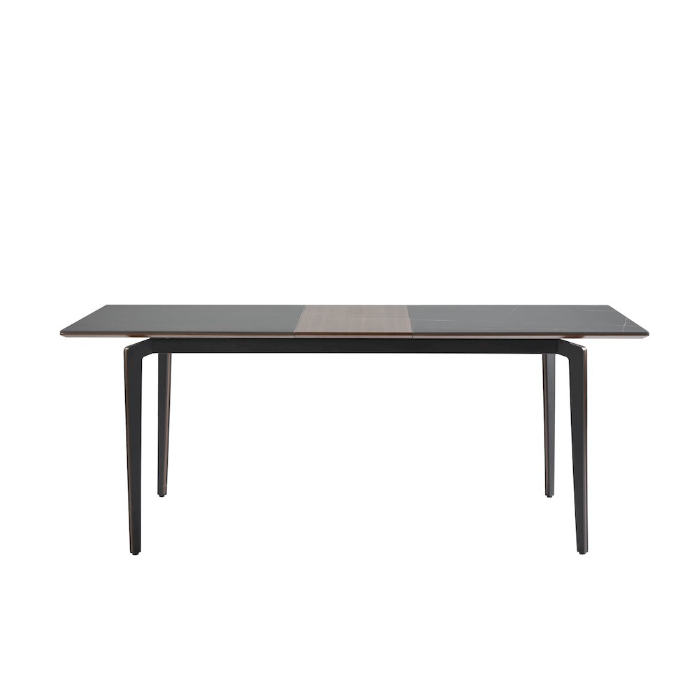 7-Piece Dining Set with Dark Wood and Black Sintered Stone Table Top