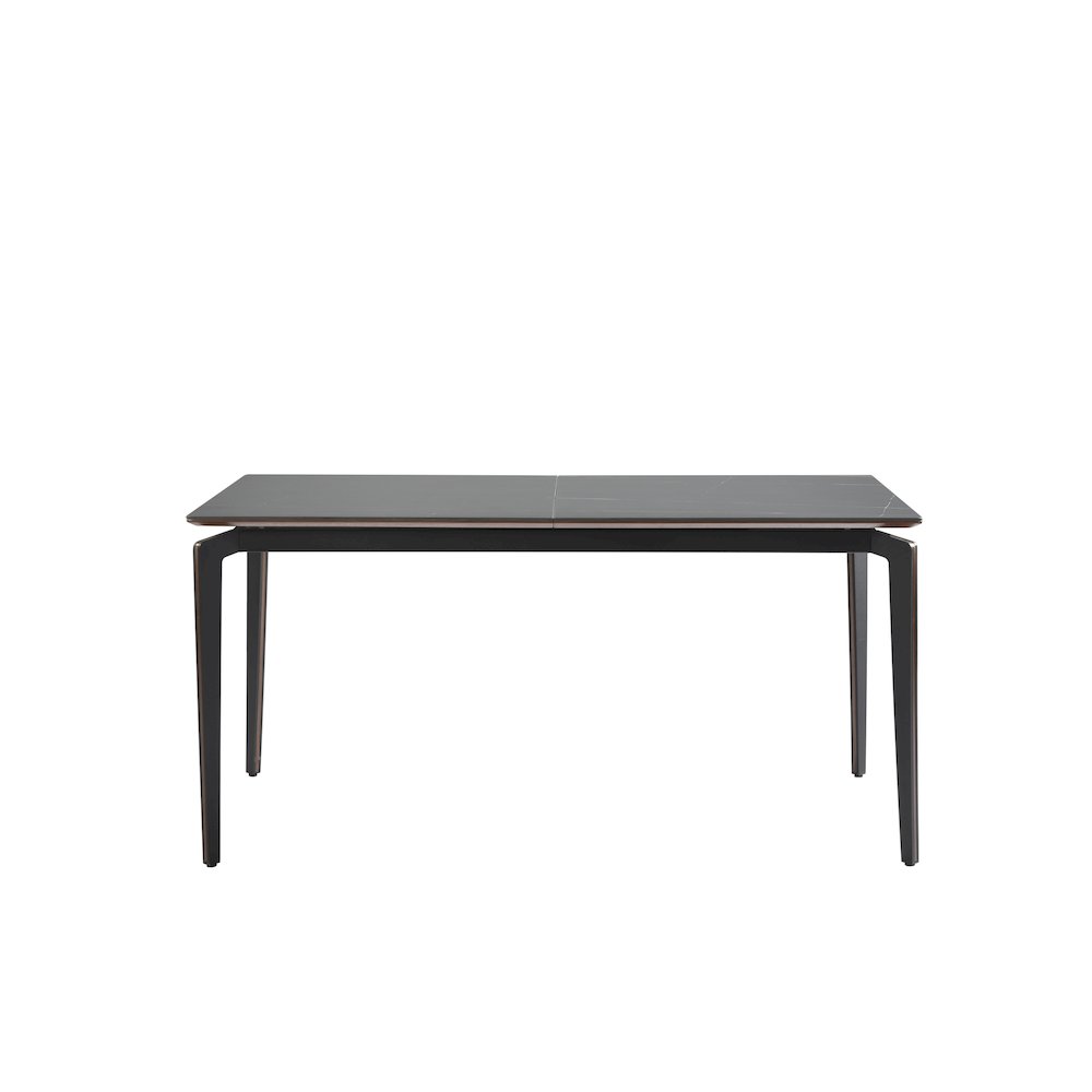 7-Piece Dining Set with Dark Wood and Black Sintered Stone Table Top