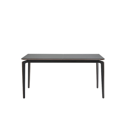 7-Piece Dining Set with Dark Wood and Black Sintered Stone Table Top