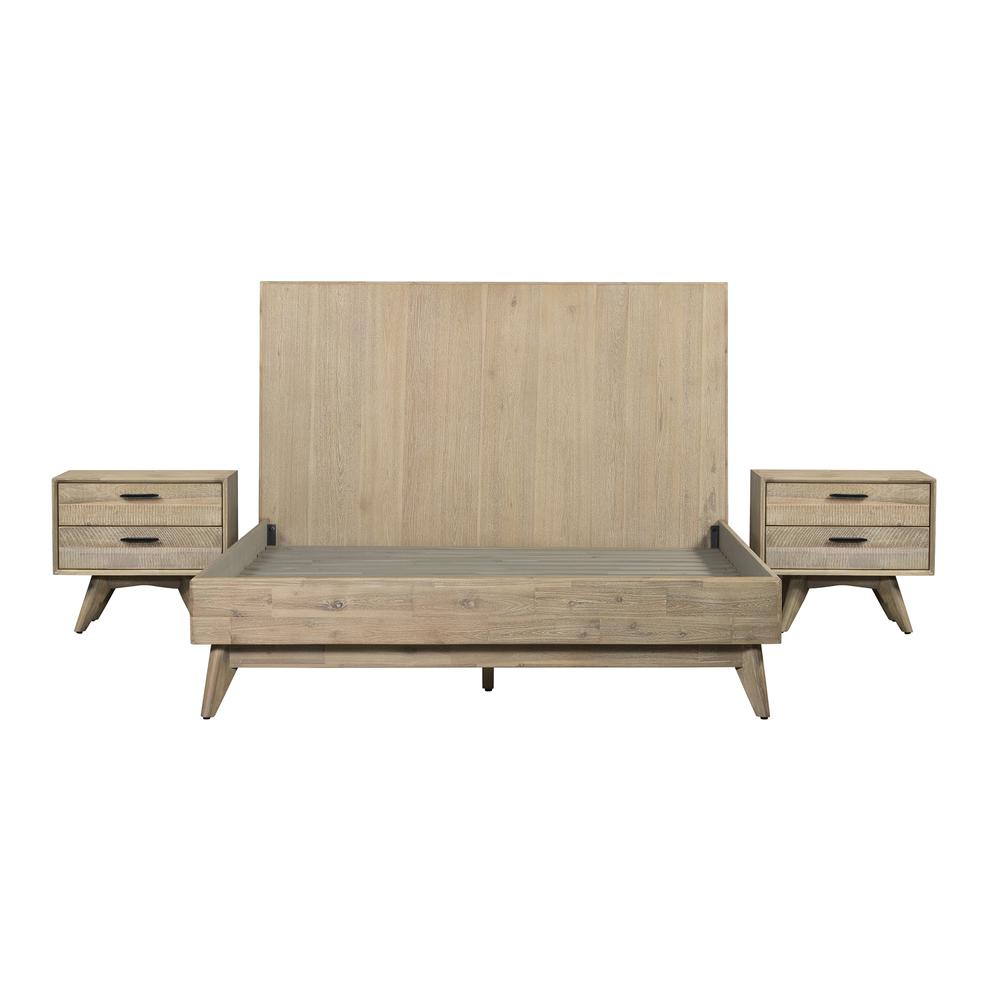 Baly 3 Piece Acacia Queen Platform Bed and Nightstands Bedroom Set