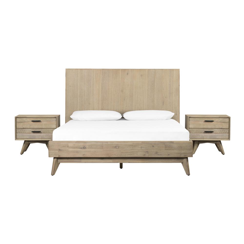 Baly 3 Piece Acacia Queen Platform Bed and Nightstands Bedroom Set