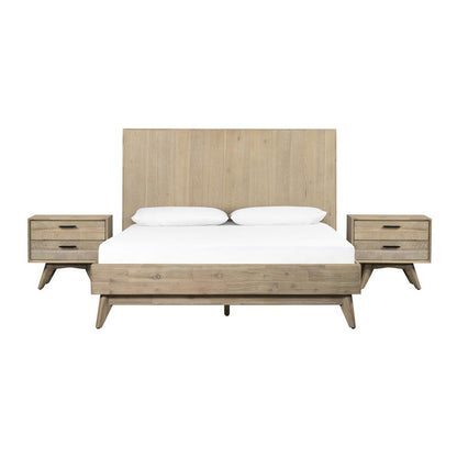 Baly 3 Piece Acacia Queen Platform Bed and Nightstands Bedroom Set