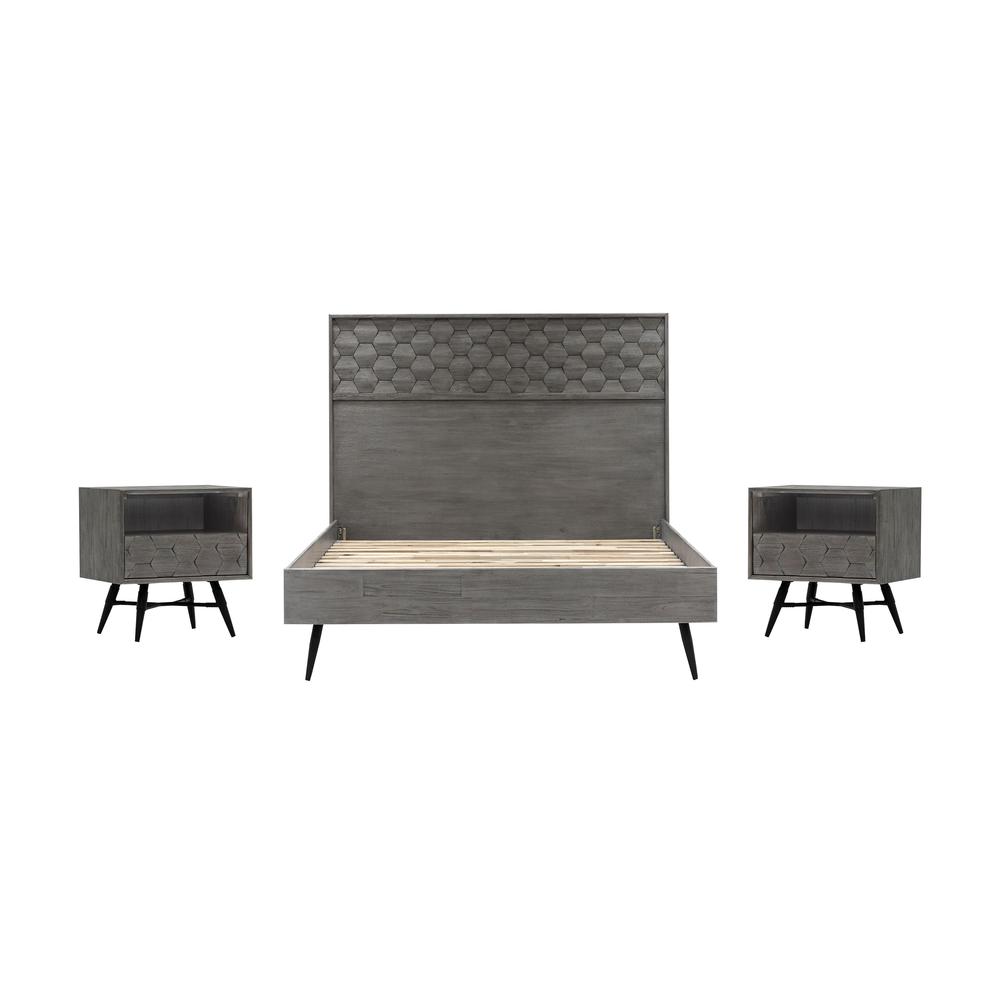 Makena 3 Piece Queen Bedroom Set in Grey Acacia Wood