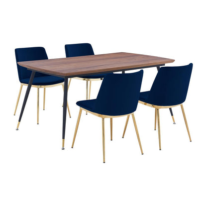 Messina Blue Velvet 5 Piece Rectangular Dining Set