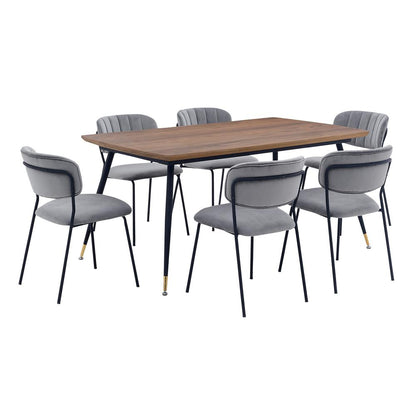 Mess and Carlo Gray Velvet 7 Piece Rectangular Dining Set