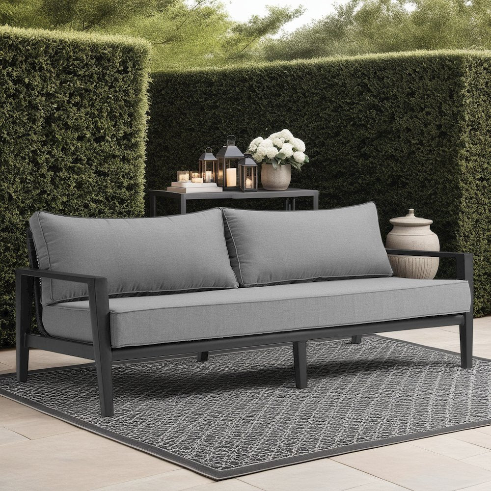Cayman Aluminum Outdoor Sofa in Black and Dark Gray
