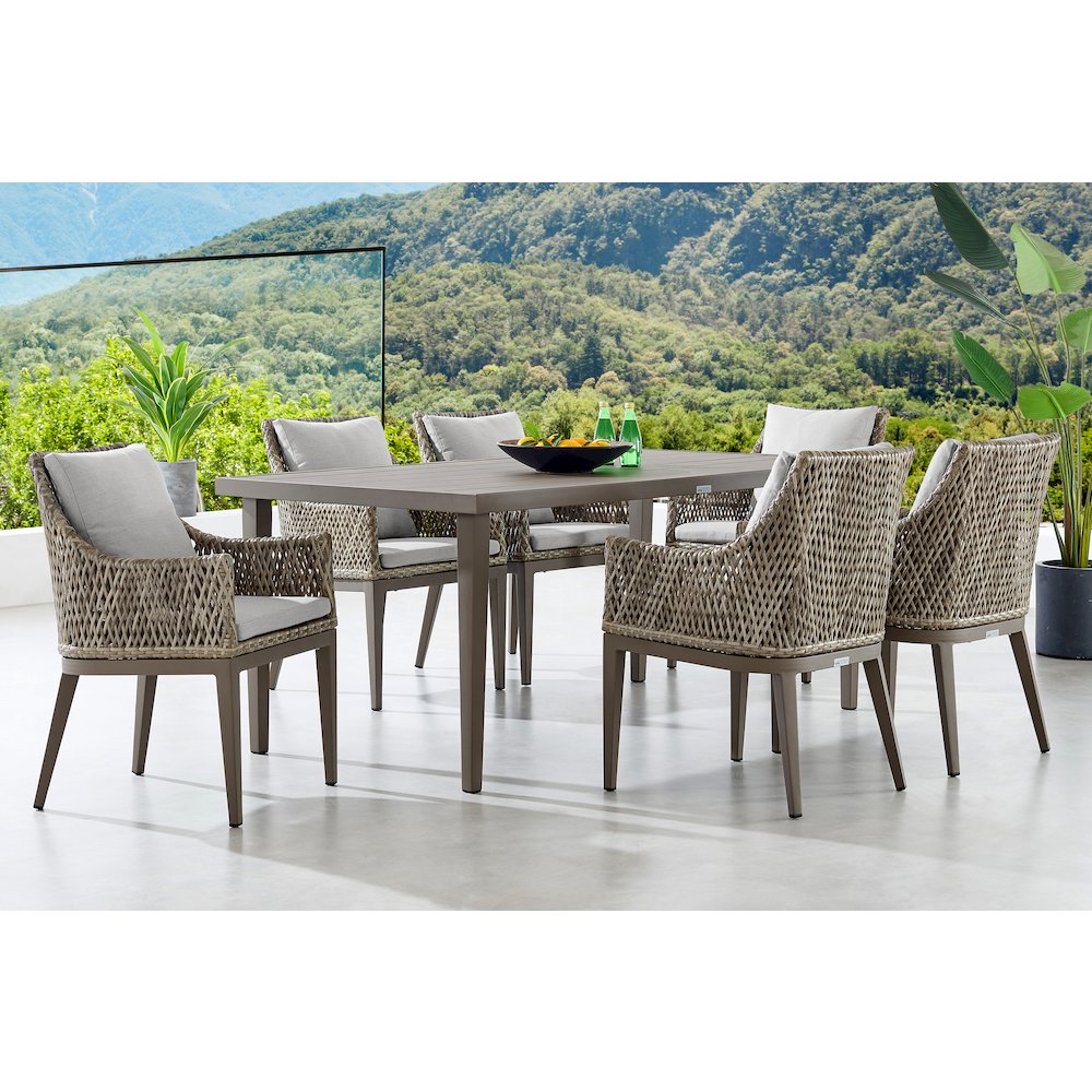 Grenada 7 Piece Gray Aluminum Outdoor Dining Set with Gray Fabric