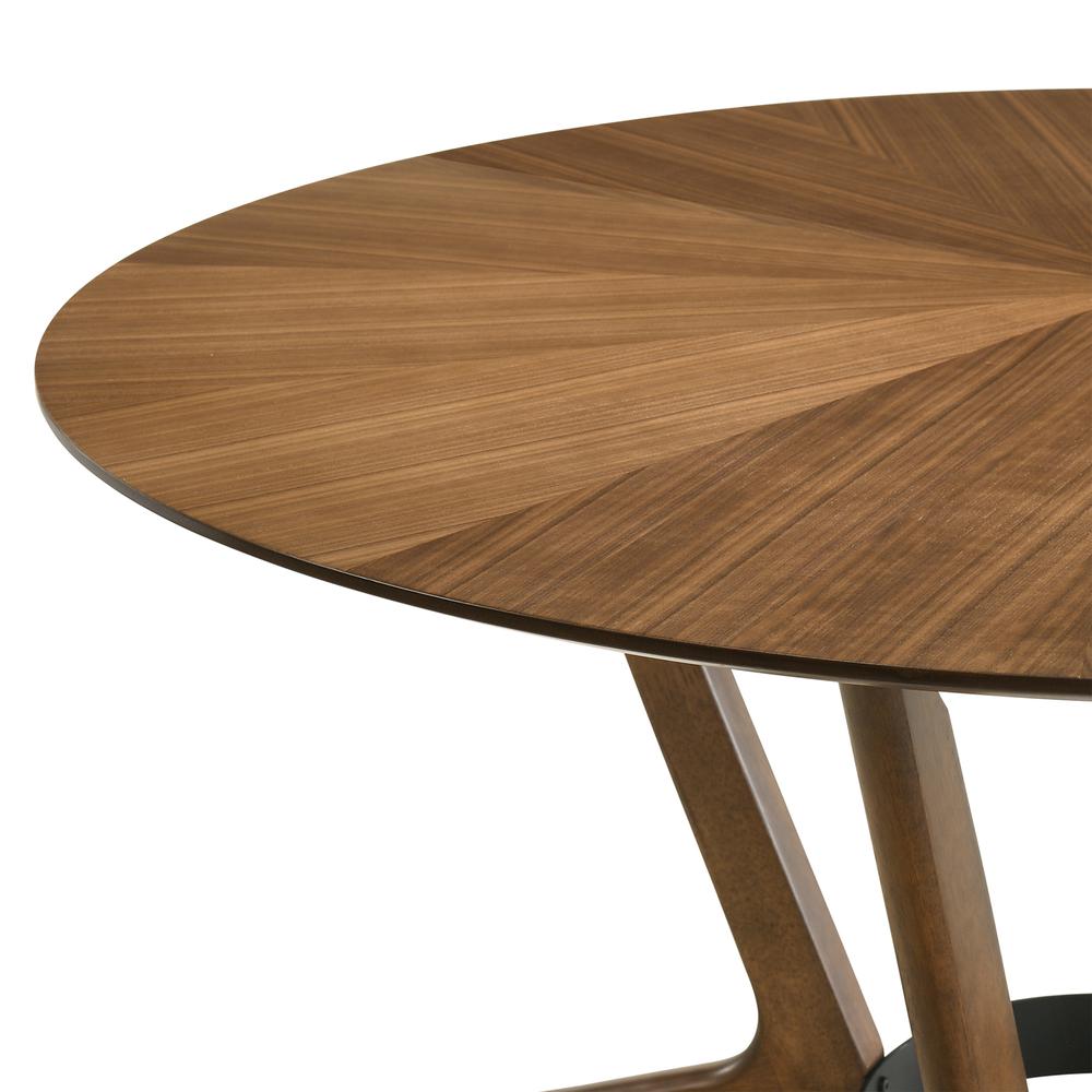 Santana 5 Piece Round Walnut Wood Dining Table Set with Blue Fabric