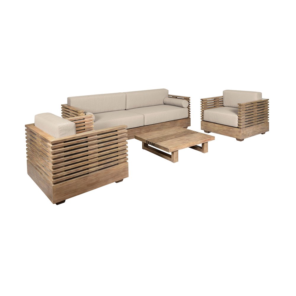 Outdoor Patio 4 Piece Conversation Set in Light Eucalyptus Wood