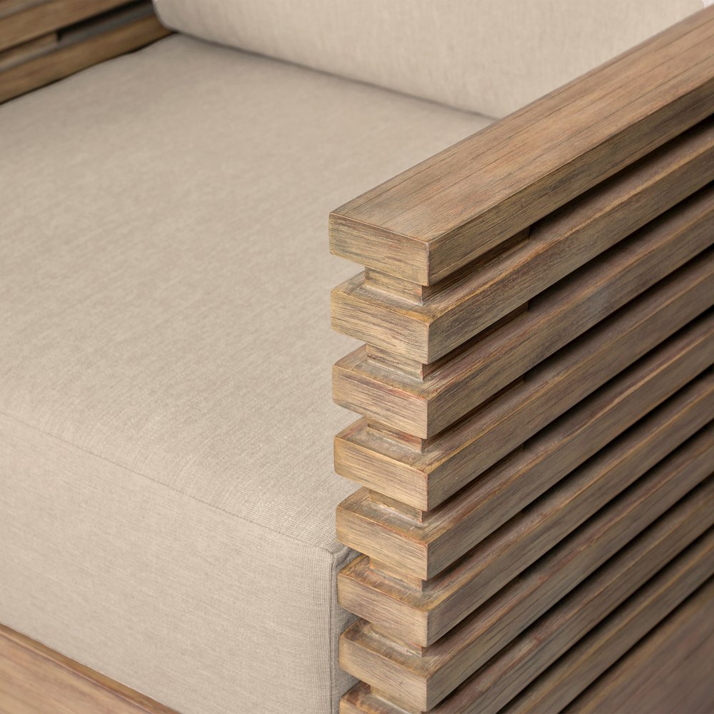 Outdoor Patio 4 Piece Conversation Set in Light Eucalyptus Wood
