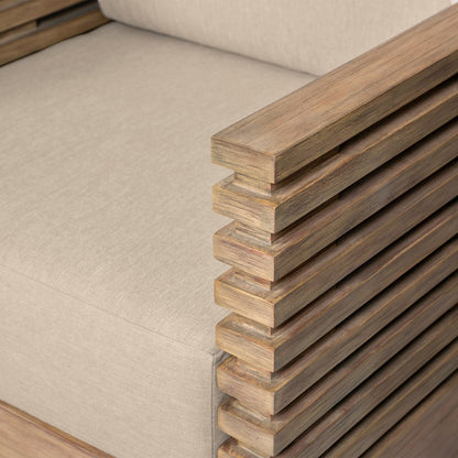 Outdoor Patio 4 Piece Conversation Set in Light Eucalyptus Wood