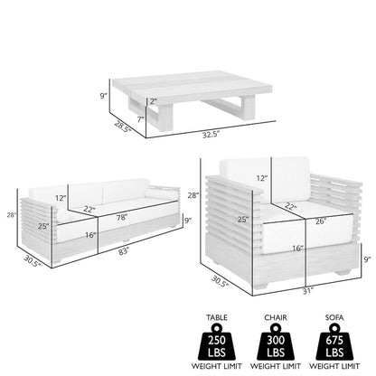 Outdoor Patio 4 Piece Conversation Set in Light Eucalyptus Wood
