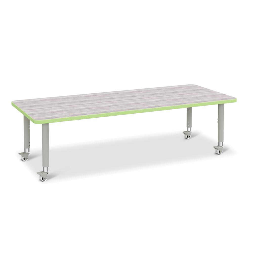 Berries® Rectangle Activity Table - 30" X 72", Mobile - Driftwood Gray/Key Lime/Gray