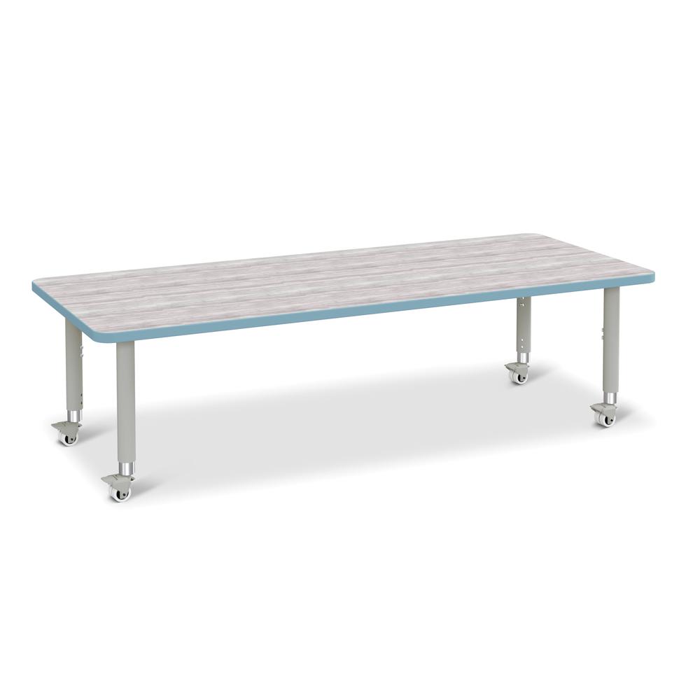 Berries® Rectangle Activity Table - 30" X 72", Mobile - Driftwood Gray/Coastal Blue/Gray