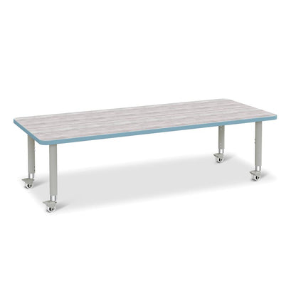 Berries® Rectangle Activity Table - 30" X 72", Mobile - Driftwood Gray/Coastal Blue/Gray