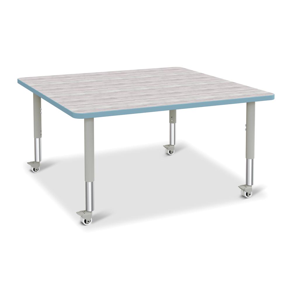 Berries® Square Activity Table - 48" X 48", Mobile - Driftwood Gray/Coastal Blue/Gray