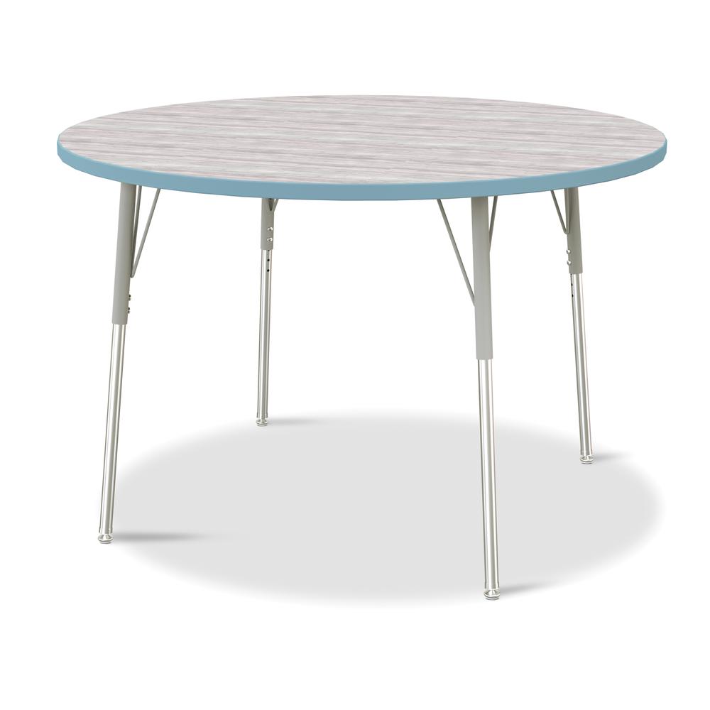 Berries® Round Activity Table - 48" Diameter, A-height - Driftwood Gray/Coastal Blue/Gray