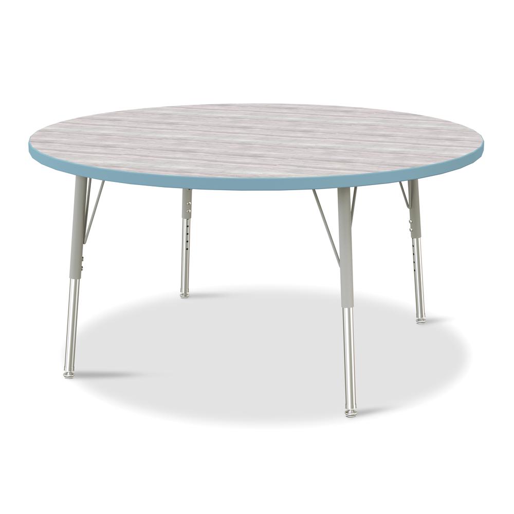 Berries® Round Activity Table - 48" Diameter, E-height - Driftwood Gray/Coastal Blue/Gray