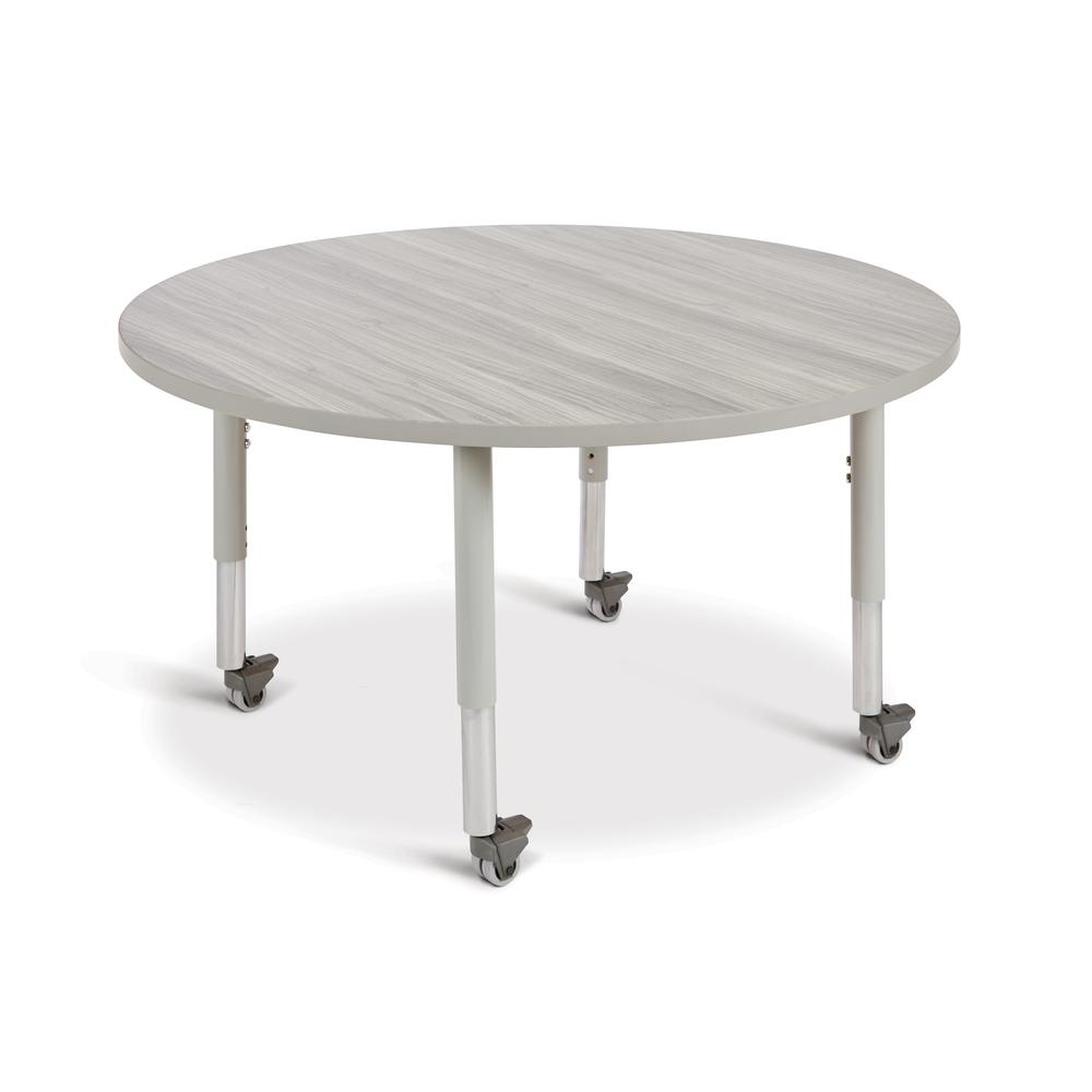 Berries® Round Activity Table - 48" Diameter, Mobile - Driftwood Gray/Gray/Gray