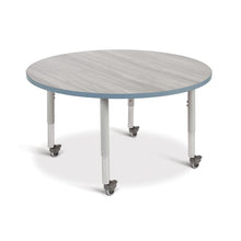 Berries® Round Activity Table - 48" Diameter, Mobile - Driftwood Gray/Coastal Blue/Gray
