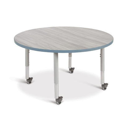 Berries® Round Activity Table - 48" Diameter, Mobile - Driftwood Gray/Coastal Blue/Gray