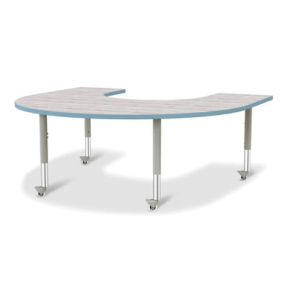 Berries® Horseshoe Activity Table - 60" X 66", Mobile - Driftwood Gray/Coastal Blue/Gray