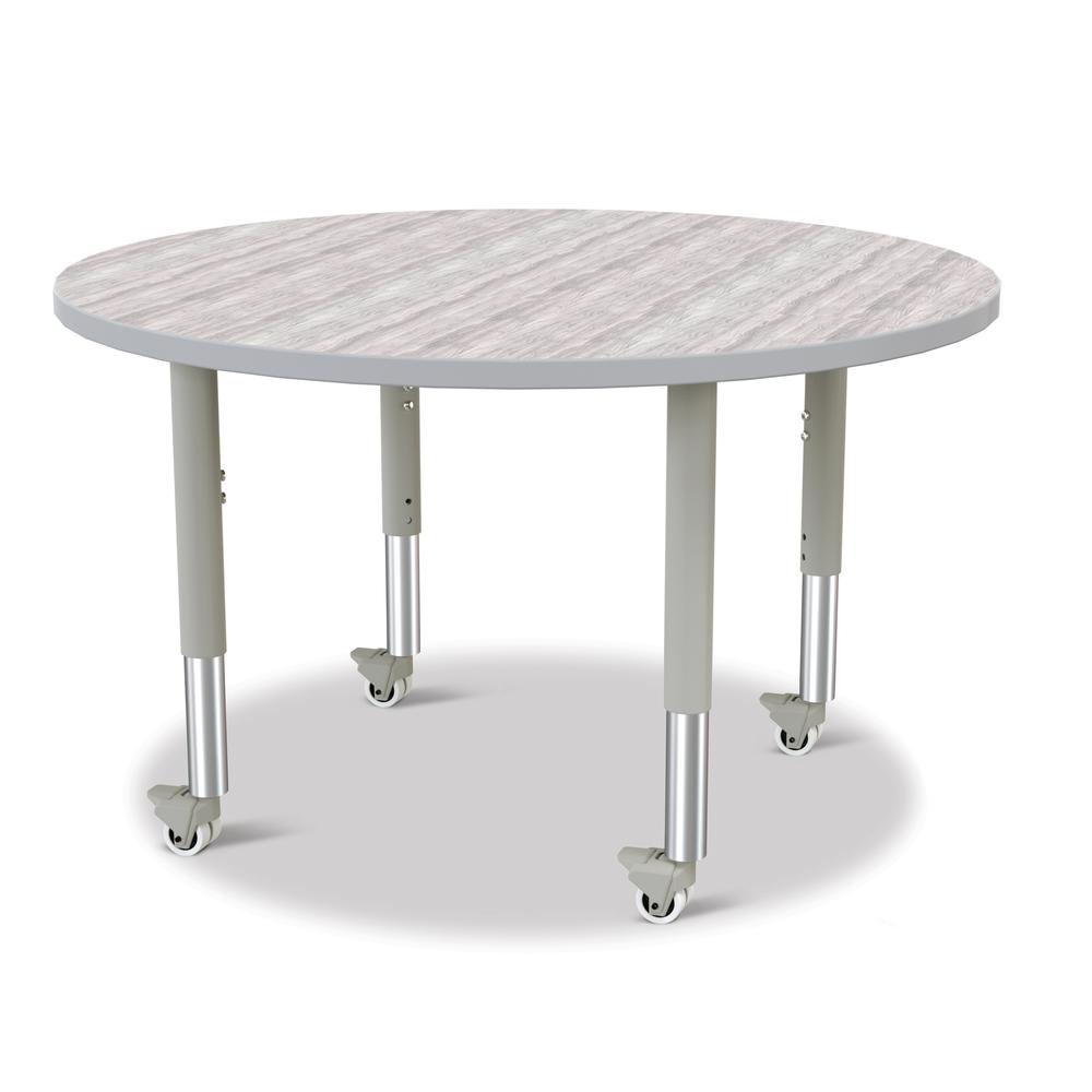 Berries® Round Activity Table - 42" Diameter, Mobile - Driftwood Gray/Gray/Gray