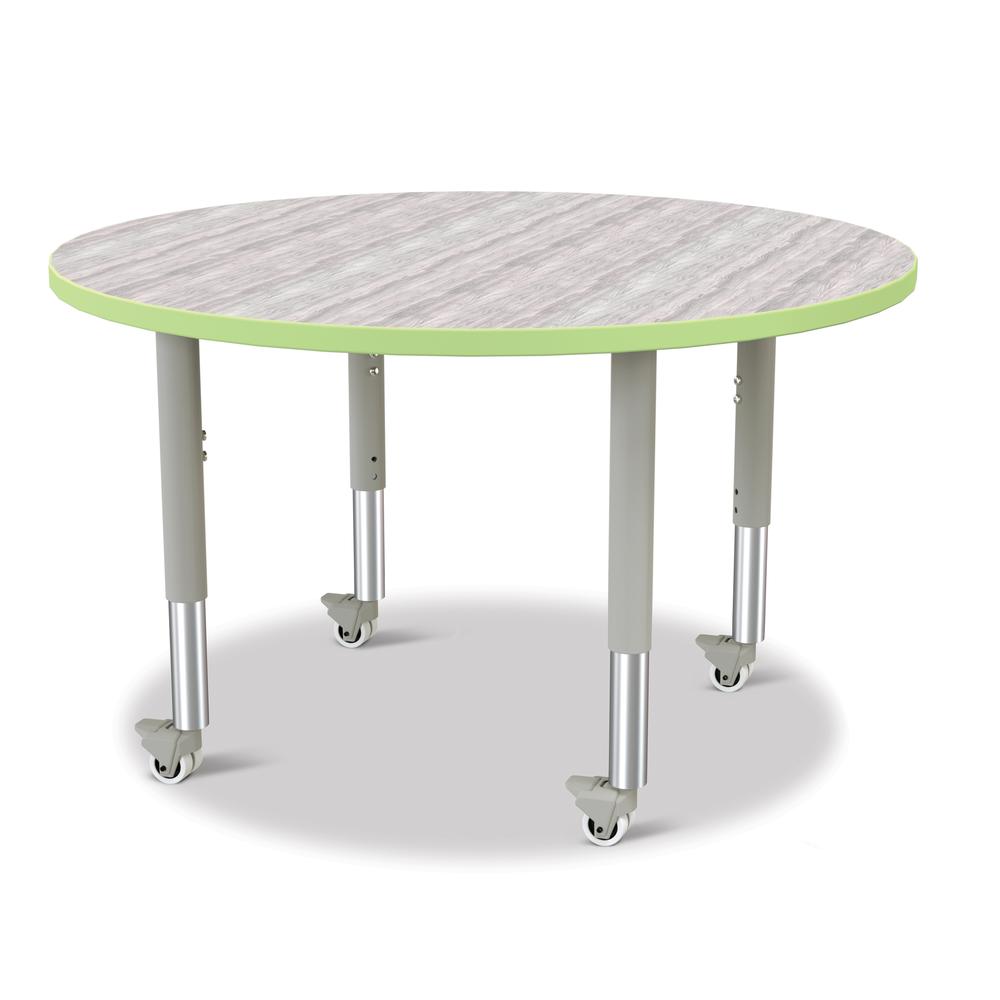 Berries® Round Activity Table - 42" Diameter, Mobile - Driftwood Gray/Key Lime/Gray