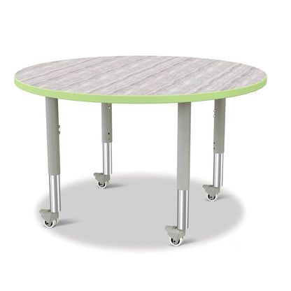Berries® Round Activity Table - 42" Diameter, Mobile - Driftwood Gray/Key Lime/Gray