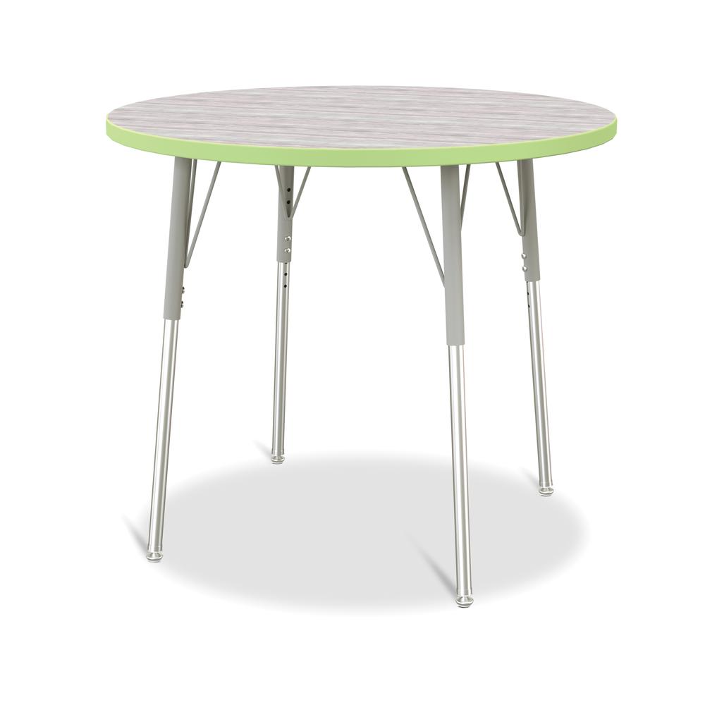 Berries® Round Activity Table - 36" Diameter, A-height - Driftwood Gray/Key Lime/Gray