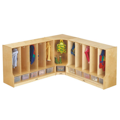 Toddler 5 Section Coat Locker with Step - with Clear Trays