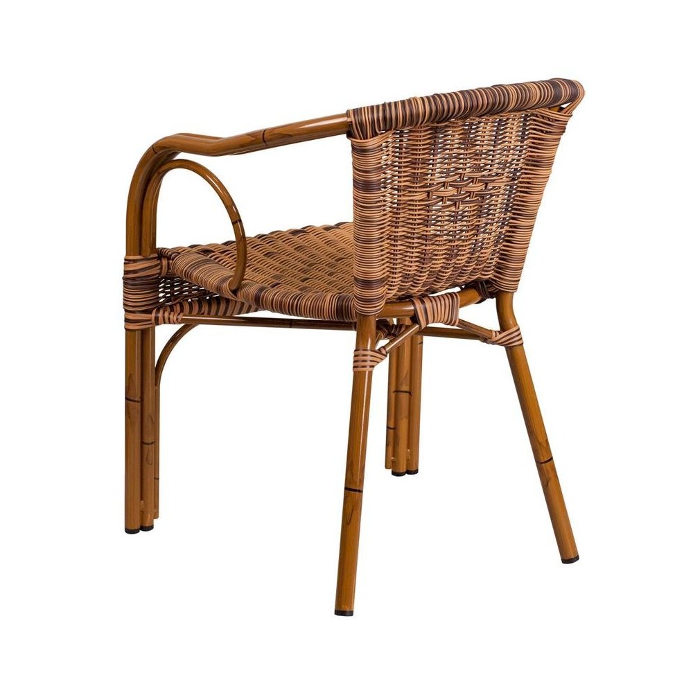 Burning Brown Rattan Patio Chair-Dark Red Bamboo-Aluminum Frame pack of 3