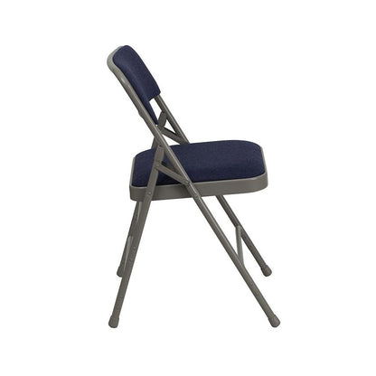 4 Pk. Curved Triple Braced & Double Hinged Navy Fabric Metal Folding Chair