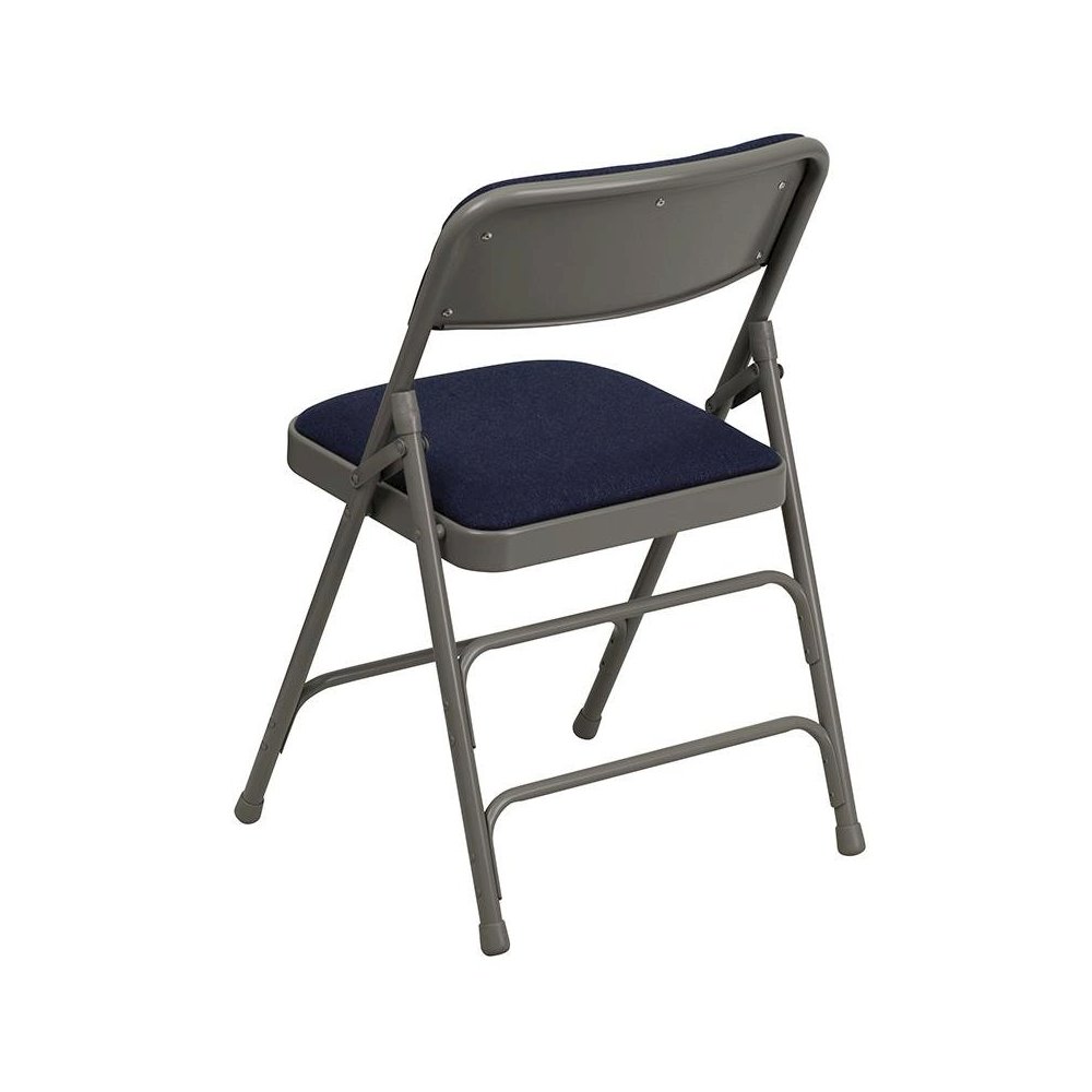 4 Pk. Curved Triple Braced & Double Hinged Navy Fabric Metal Folding Chair