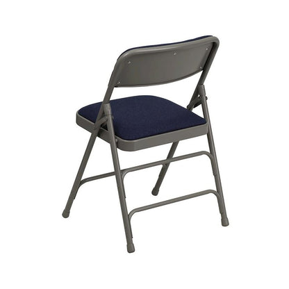 4 Pk. Curved Triple Braced & Double Hinged Navy Fabric Metal Folding Chair