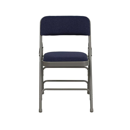 4 Pk. Curved Triple Braced & Double Hinged Navy Fabric Metal Folding Chair