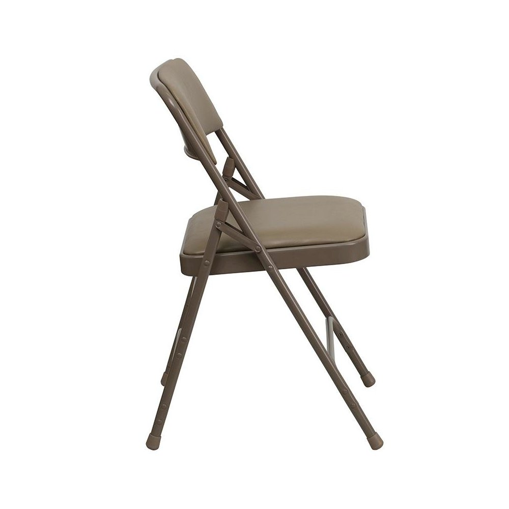 4 Pk. Curved Triple Braced & Double Hinged Beige Vinyl Metal Folding Chair