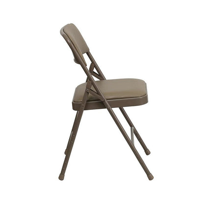 4 Pk. Curved Triple Braced & Double Hinged Beige Vinyl Metal Folding Chair
