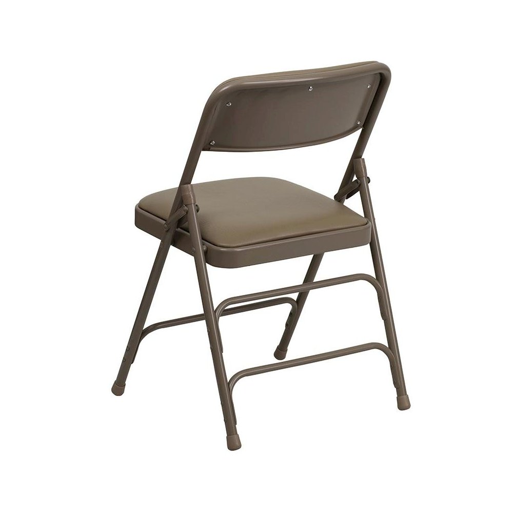 4 Pk. Curved Triple Braced & Double Hinged Beige Vinyl Metal Folding Chair