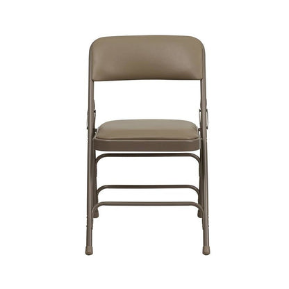 4 Pk. Curved Triple Braced & Double Hinged Beige Vinyl Metal Folding Chair