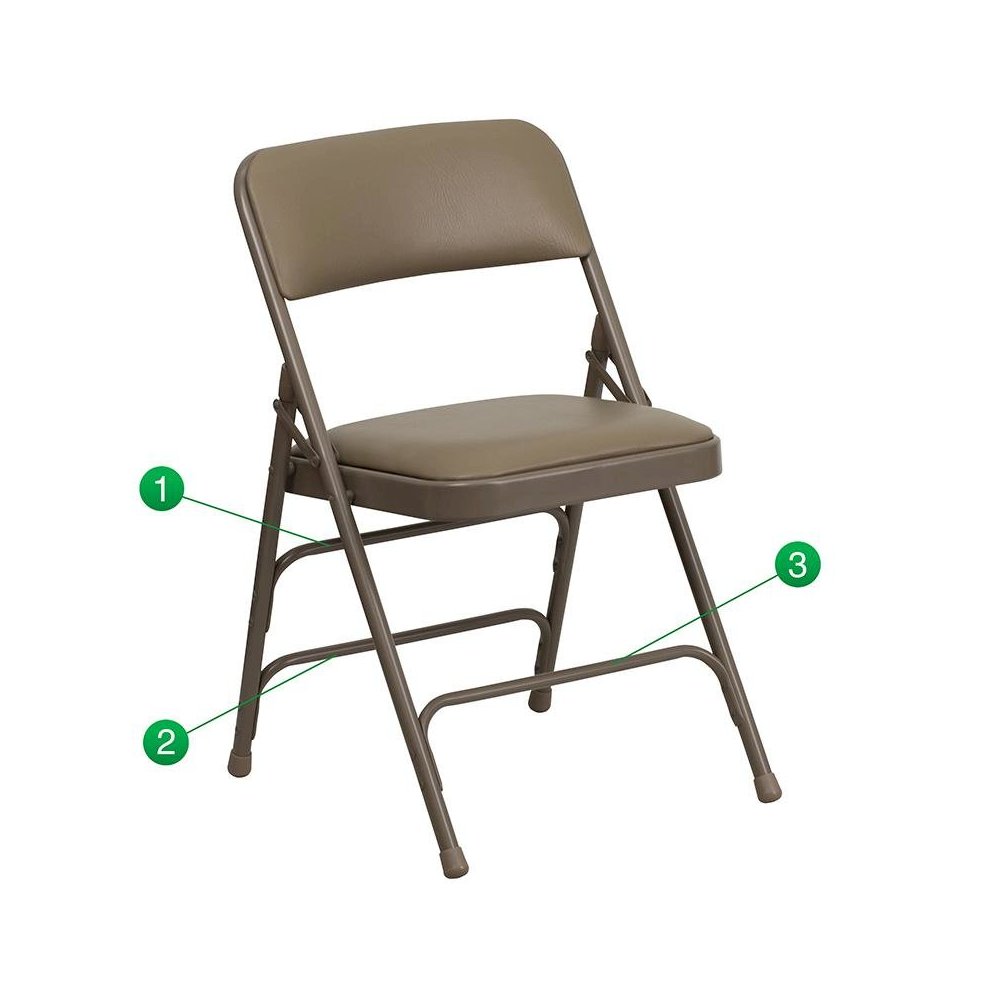 4 Pk. Curved Triple Braced & Double Hinged Beige Vinyl Metal Folding Chair