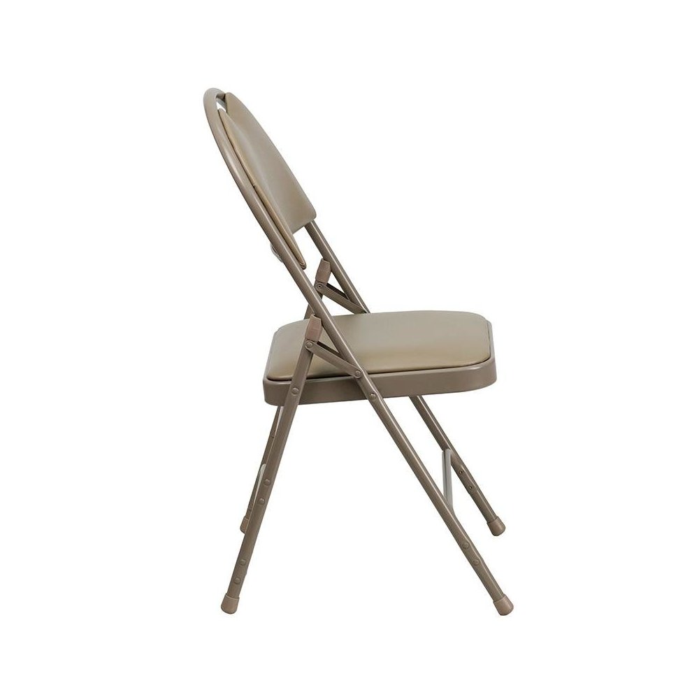 4 Pk. Triple Braced Beige Vinyl Metal Folding Chair with Easy-Carry Handle