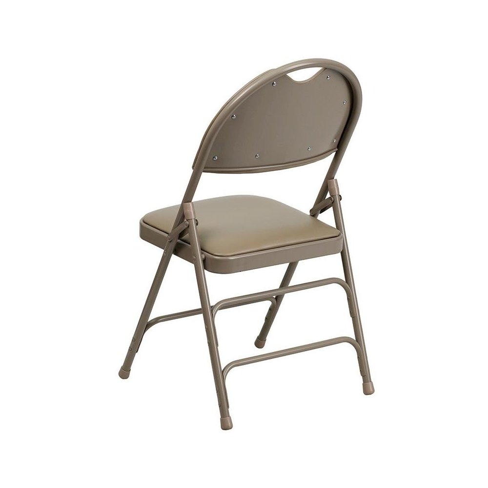 4 Pk. Triple Braced Beige Vinyl Metal Folding Chair with Easy-Carry Handle