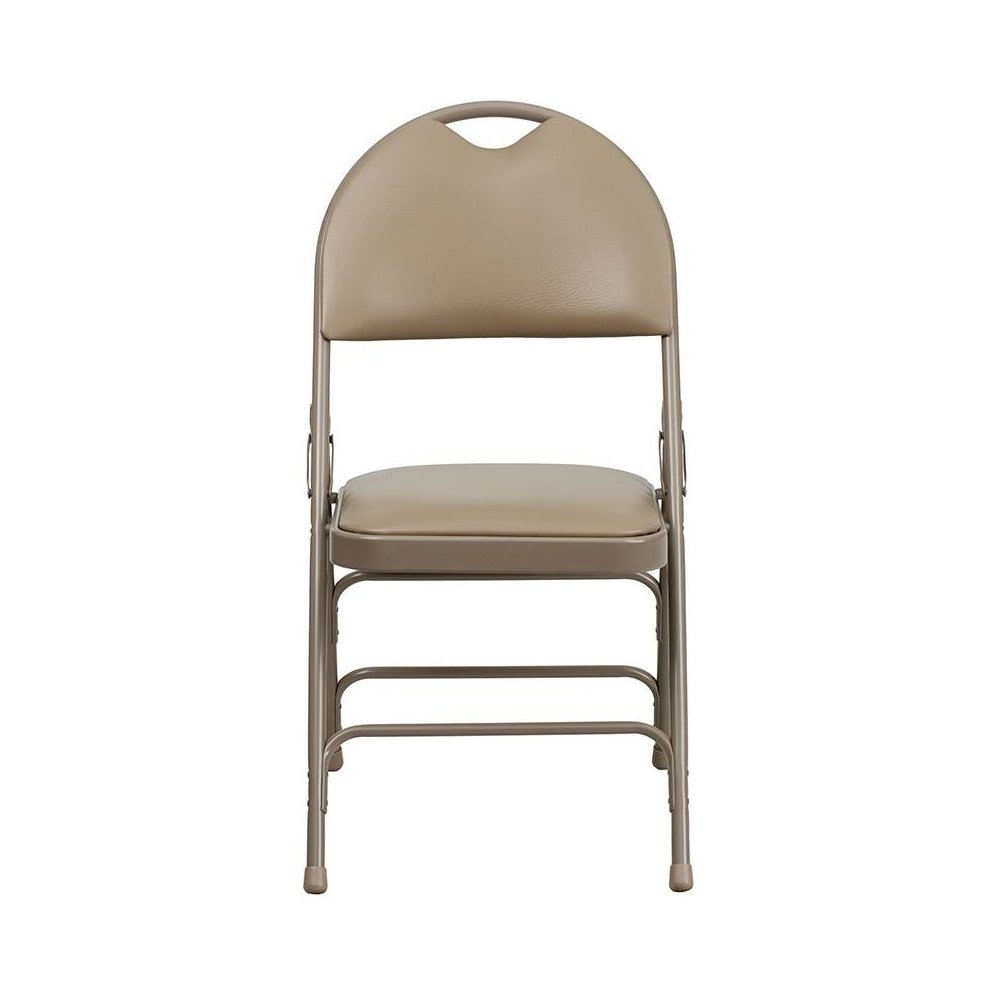 4 Pk. Triple Braced Beige Vinyl Metal Folding Chair with Easy-Carry Handle